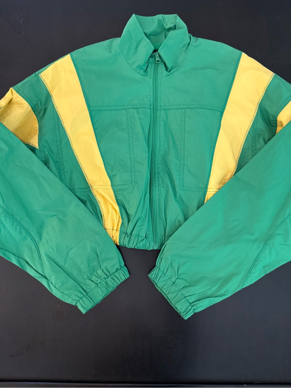 Forever 21 Green and Yellow Cropped Windbreaker Jacket